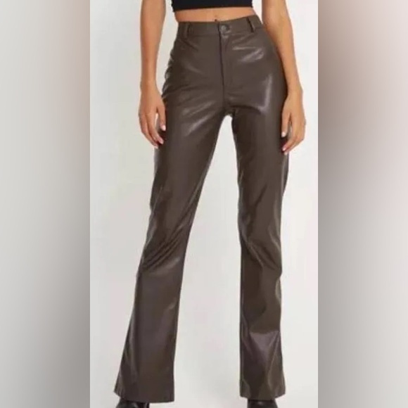 Motel Rocks Pants - Motel Rocks Chocolate Flare Leather Pants